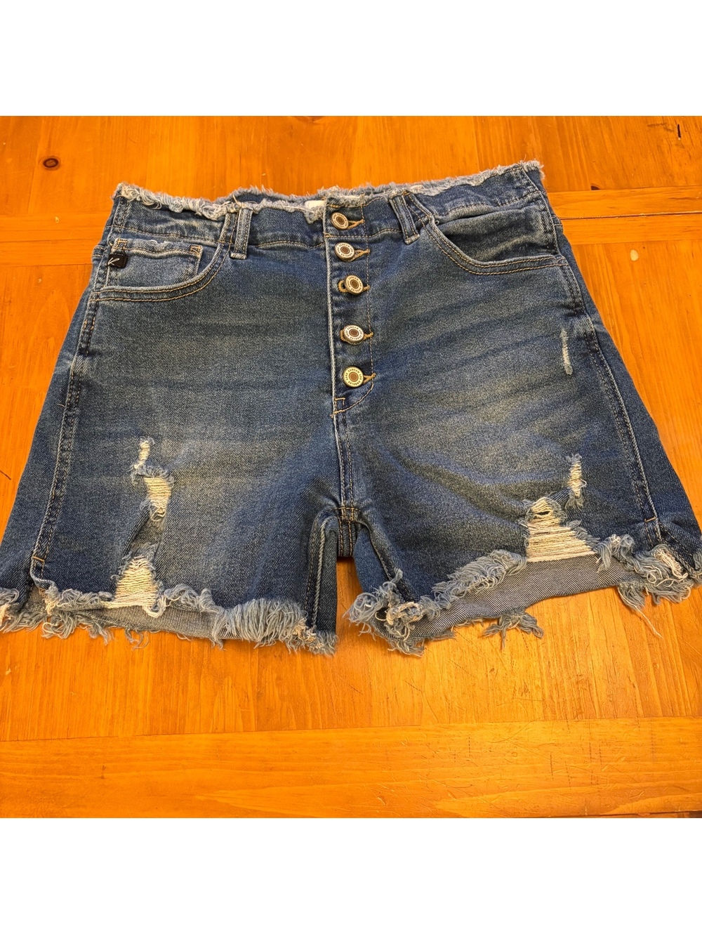 Kancan Distressed Denim Button-Up Shorts Women's Size 30 Stretch